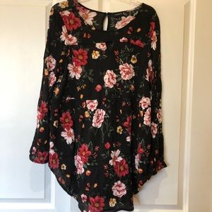 BLACK FLORAL GAUZE BABYDOLL TUNIC